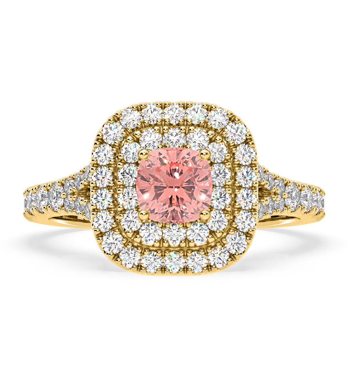 Anastasia Pink Lab Diamond 1.30ct Halo Ring in 18K Yellow Gold - Elara Collection