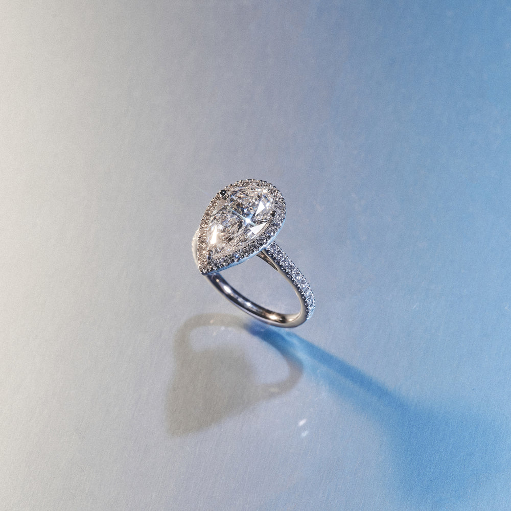 Diana Diamond Pear Halo Engagement Ring 18KW Gold 1ct G/VS2