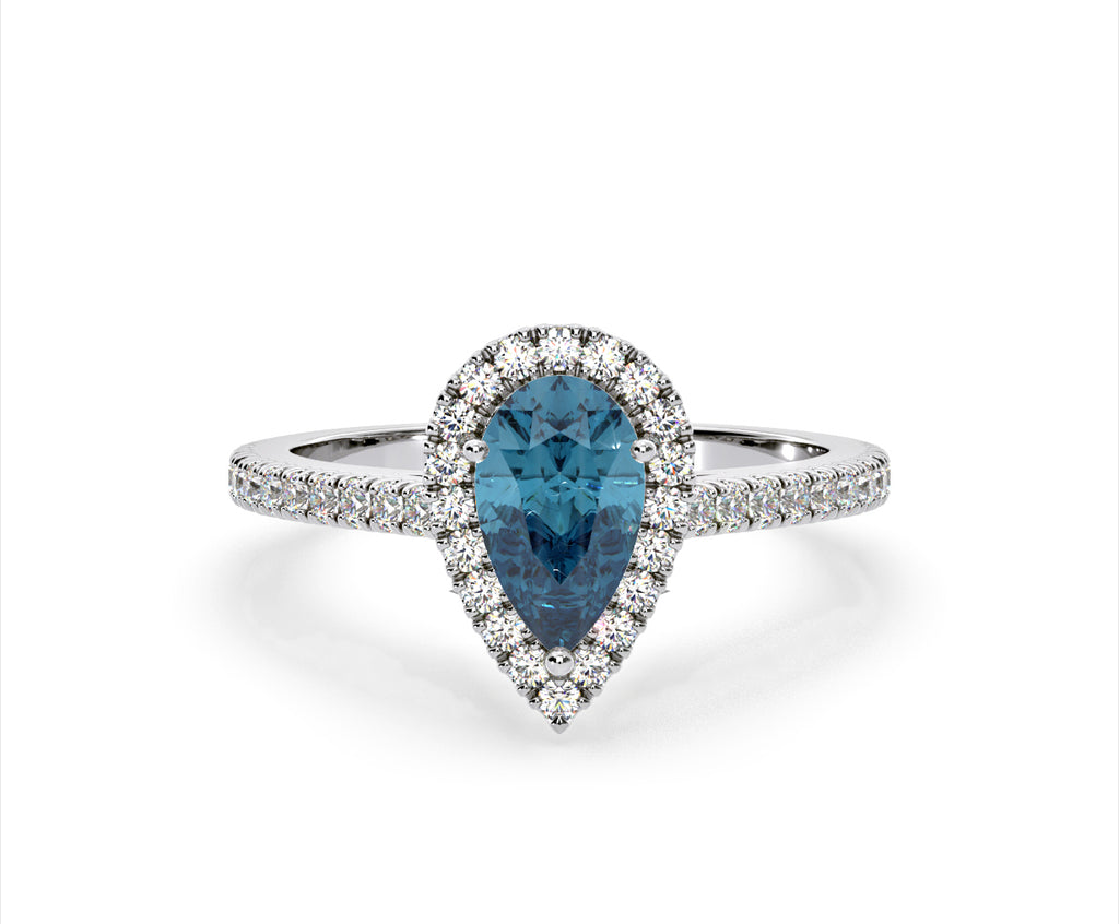 Diana Blue Lab Diamond Pear Halo Ring 1.60ct in Platinum - Elara Collection