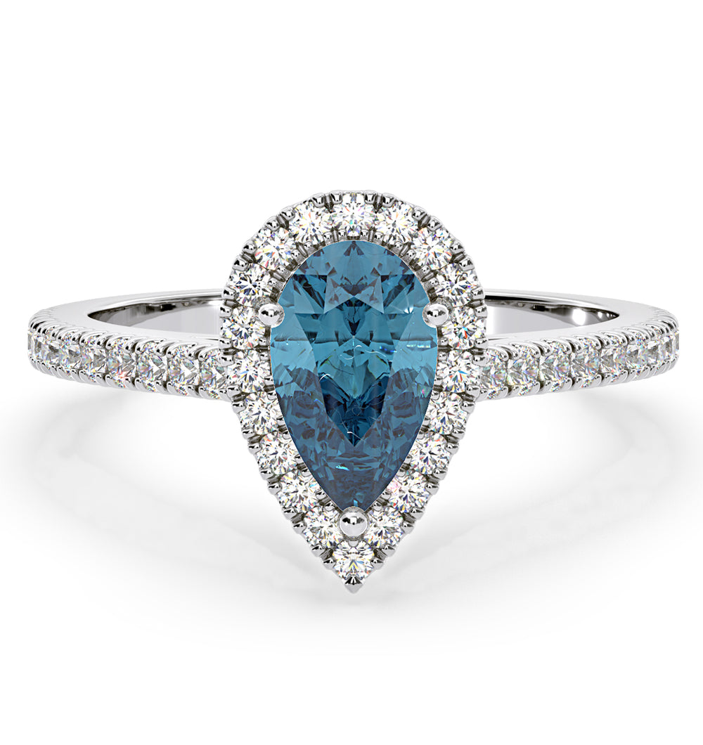 Diana Blue Lab Diamond Pear Halo Ring 1.60ct in 18K White Gold - Elara Collection