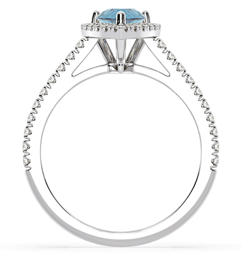 Diana Blue Lab Diamond Pear Halo Ring 1.60ct in 18K White Gold - Elara Collection