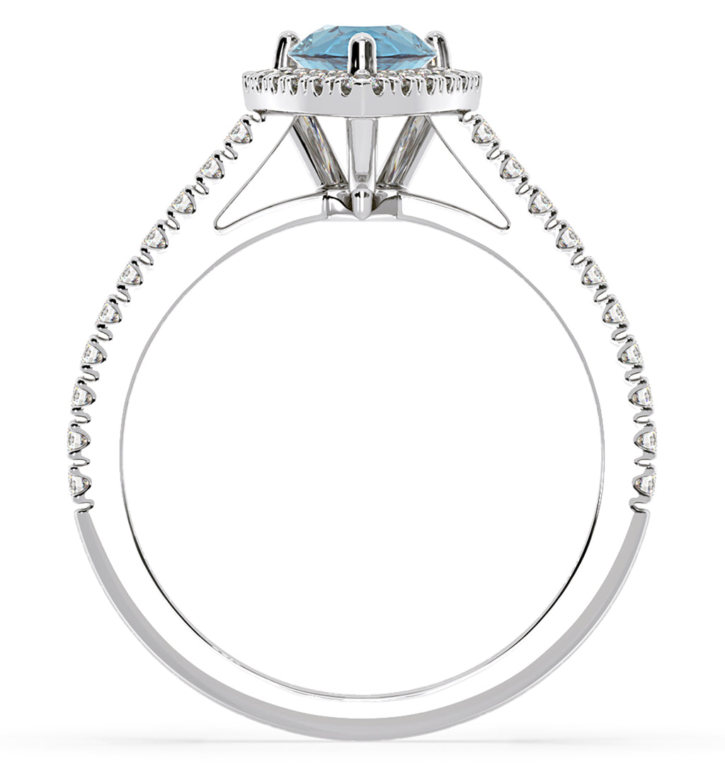 Diana Blue Lab Diamond Pear Halo Ring 1.60ct in 18K White Gold - Elara Collection