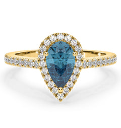 Diana Blue Lab Diamond Pear Halo Ring 1.60ct in 18K Yellow Gold - Elara Collection