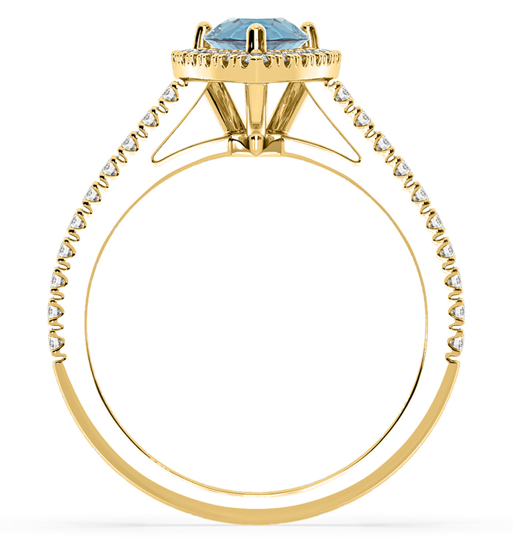 Diana Blue Lab Diamond Pear Halo Ring 1.60ct in 18K Yellow Gold - Elara Collection