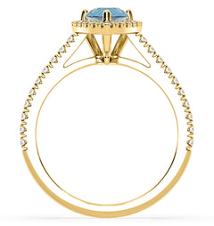 Diana Blue Lab Diamond Pear Halo Ring 1.60ct in 18K Yellow Gold - Elara Collection