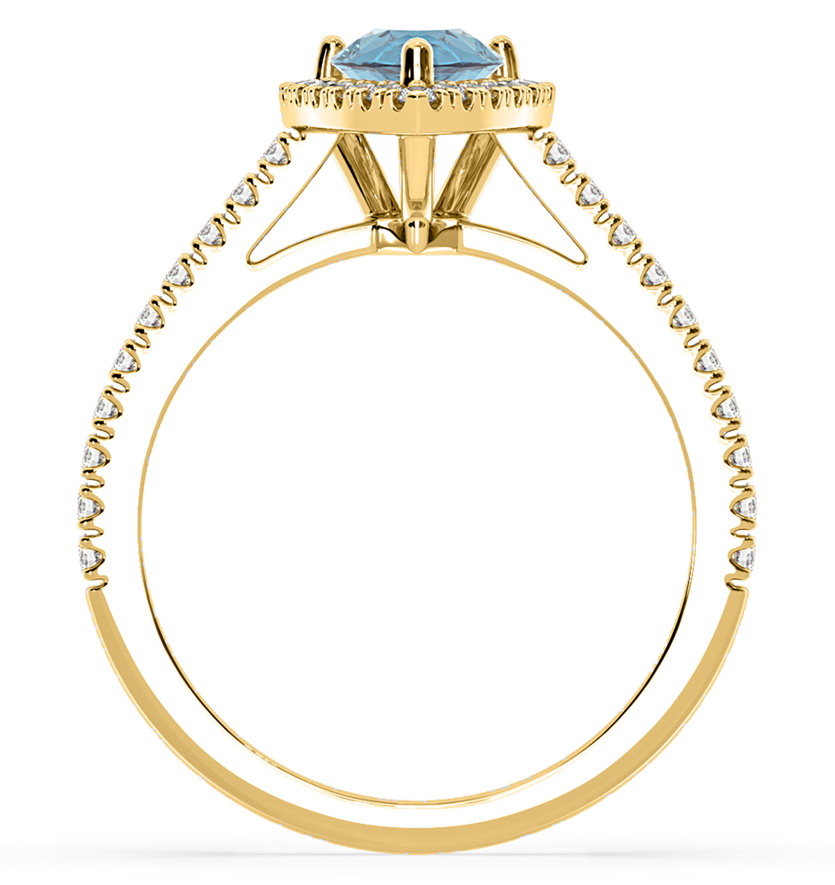 Diana Blue Lab Diamond Pear Halo Ring 1.60ct in 18K Yellow Gold - Elara Collection