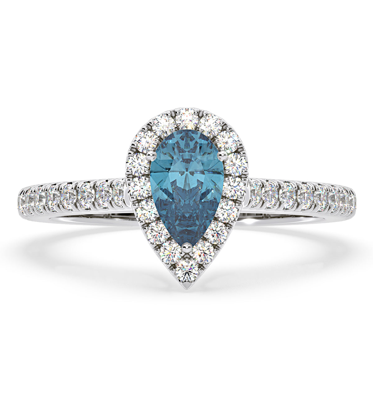 Diana Blue Lab Diamond Pear Halo Ring 1.00ct in 18K White Gold - Elara Collection