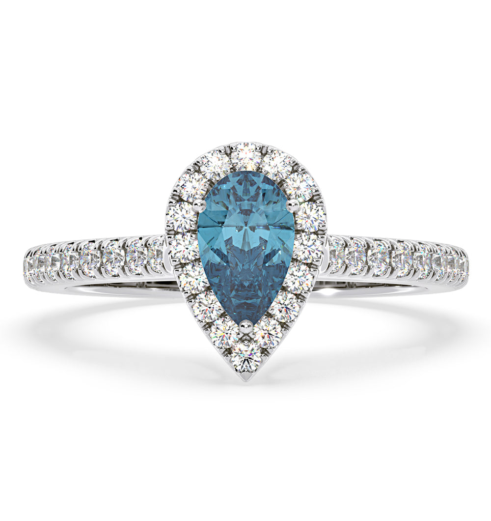 Diana Blue Lab Diamond Pear Halo Ring 1.00ct in Platinum - Elara Collection