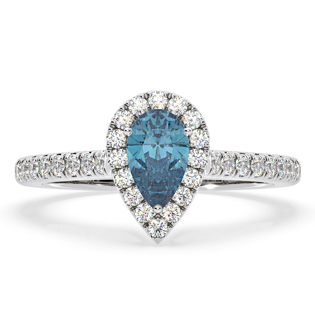 Diana Blue Lab Diamond Pear Halo Ring 1.00ct in Platinum - Elara Collection