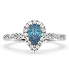 Diana Blue Lab Diamond Pear Halo Ring 1.00ct in Platinum - Elara Collection