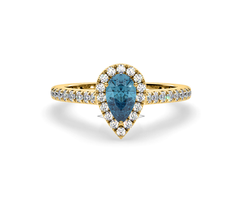 Diana Blue Lab Diamond Pear Halo Ring 1.00ct in 18K Yellow Gold - Elara Collection