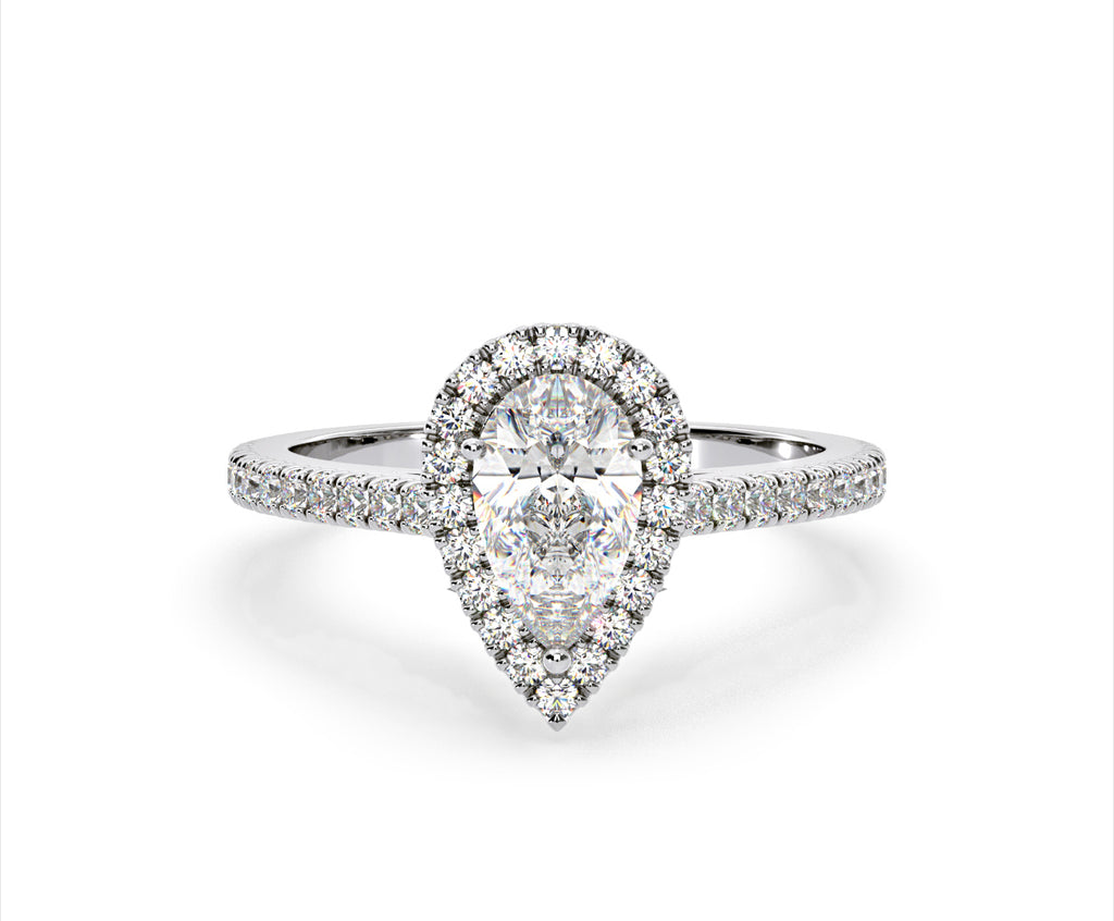 Diana Lab Diamond Pear Halo Engagement Ring 18KW Gold 1.60ct F/VS1