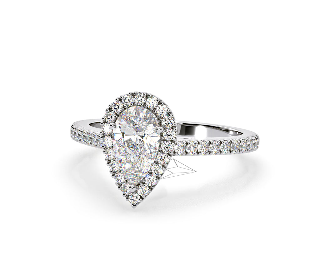 Diana Lab Diamond Pear Halo Engagement Ring Platinum 2.60ct F/VS1