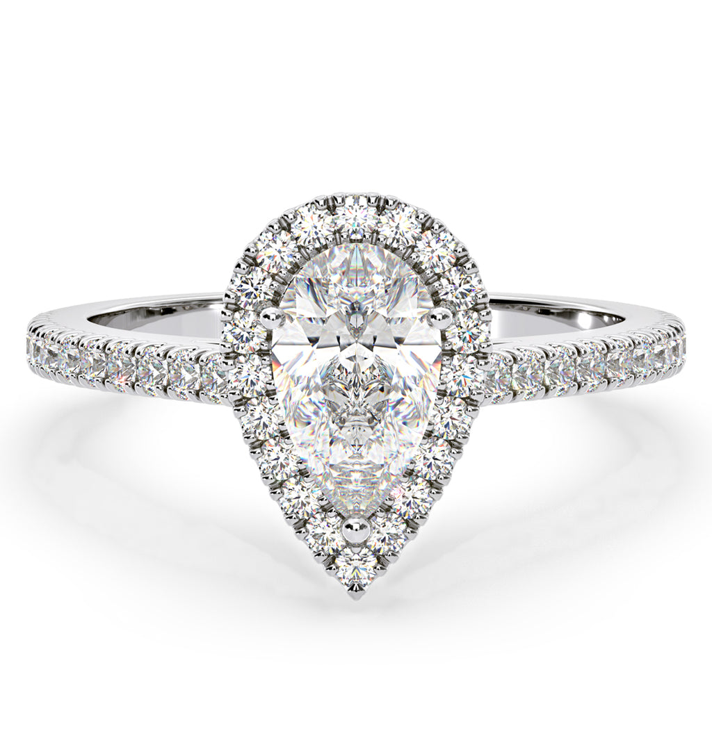Diana GIA Diamond Pear Halo Engagement Ring Platinum 1.60ct G/SI1