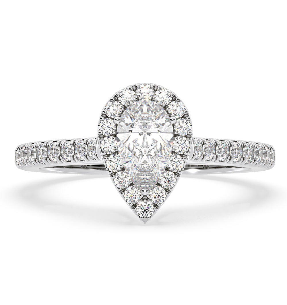 Diana Diamond Pear Halo Engagement Ring Platinum 1ct G/VS1