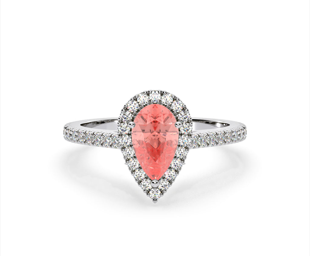 Diana Pink Lab Diamond Pear Halo Ring 1.60ct in 18K White Gold - Elara Collection