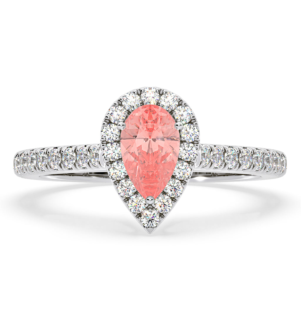 Diana Pink Lab Diamond Pear Halo Ring 1.00ct in 18K White Gold - Elara Collection