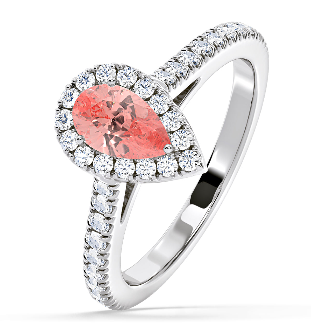 Diana Pink Lab Diamond Pear Halo Ring 1.00ct in 18K White Gold - Elara Collection