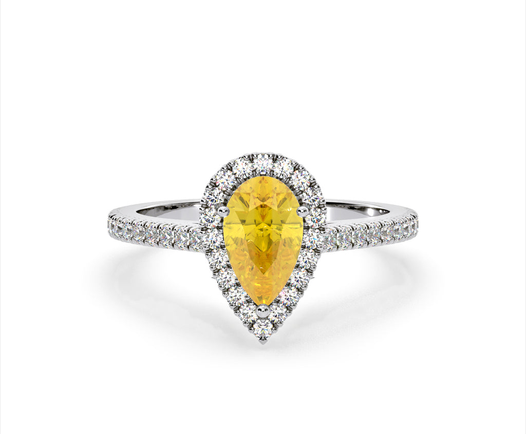 Diana Yellow Lab Diamond Pear Halo Ring 1.60ct in 18K White Gold - Elara Collection