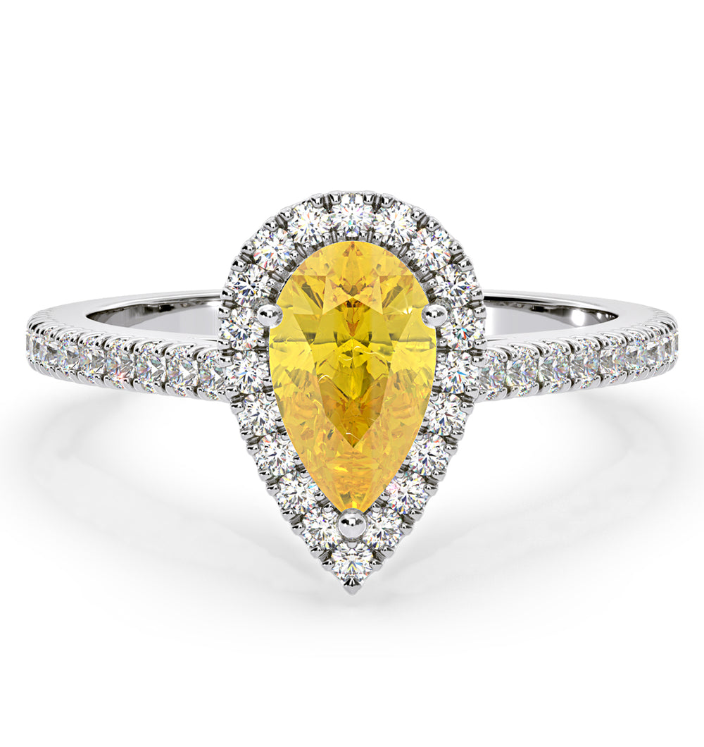 Diana Yellow Lab Diamond Pear Halo Ring 1.60ct in 18K White Gold - Elara Collection