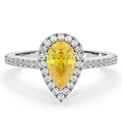 Diana Yellow Lab Diamond Pear Halo Ring 1.60ct in 18K White Gold - Elara Collection