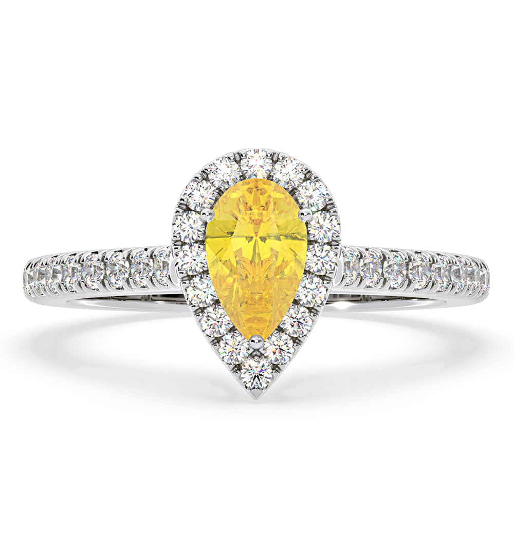 Diana Yellow Lab Diamond Pear Halo Ring 1.00ct in Platinum - Elara Collection