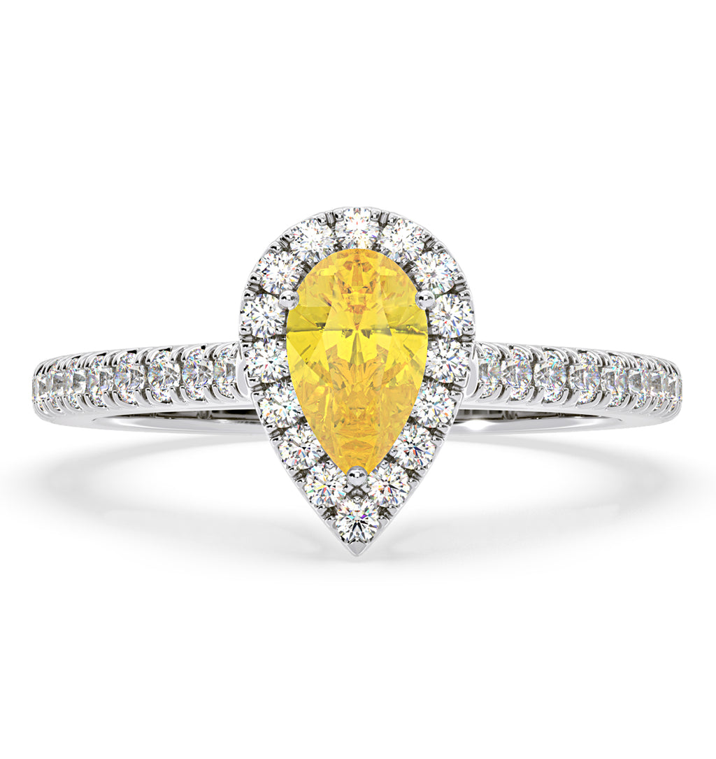 Diana Yellow Lab Diamond Pear Halo Ring 1.00ct in Platinum - Elara Collection