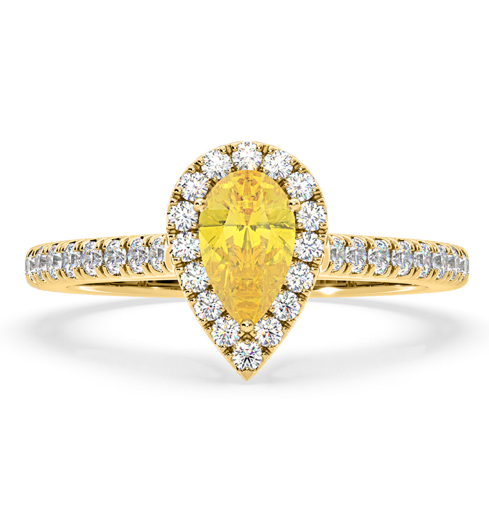 Diana Yellow Lab Diamond Pear Halo Ring 1.00ct in 18K Yellow Gold - Elara Collection