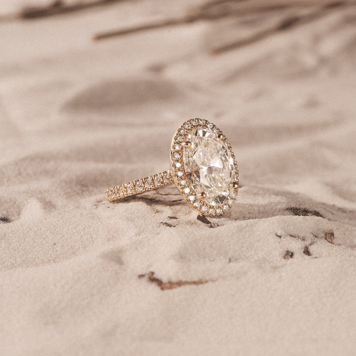 Georgina Lab Oval Diamond Halo Engagement Ring 18K Gold 2.55ct F/VS1