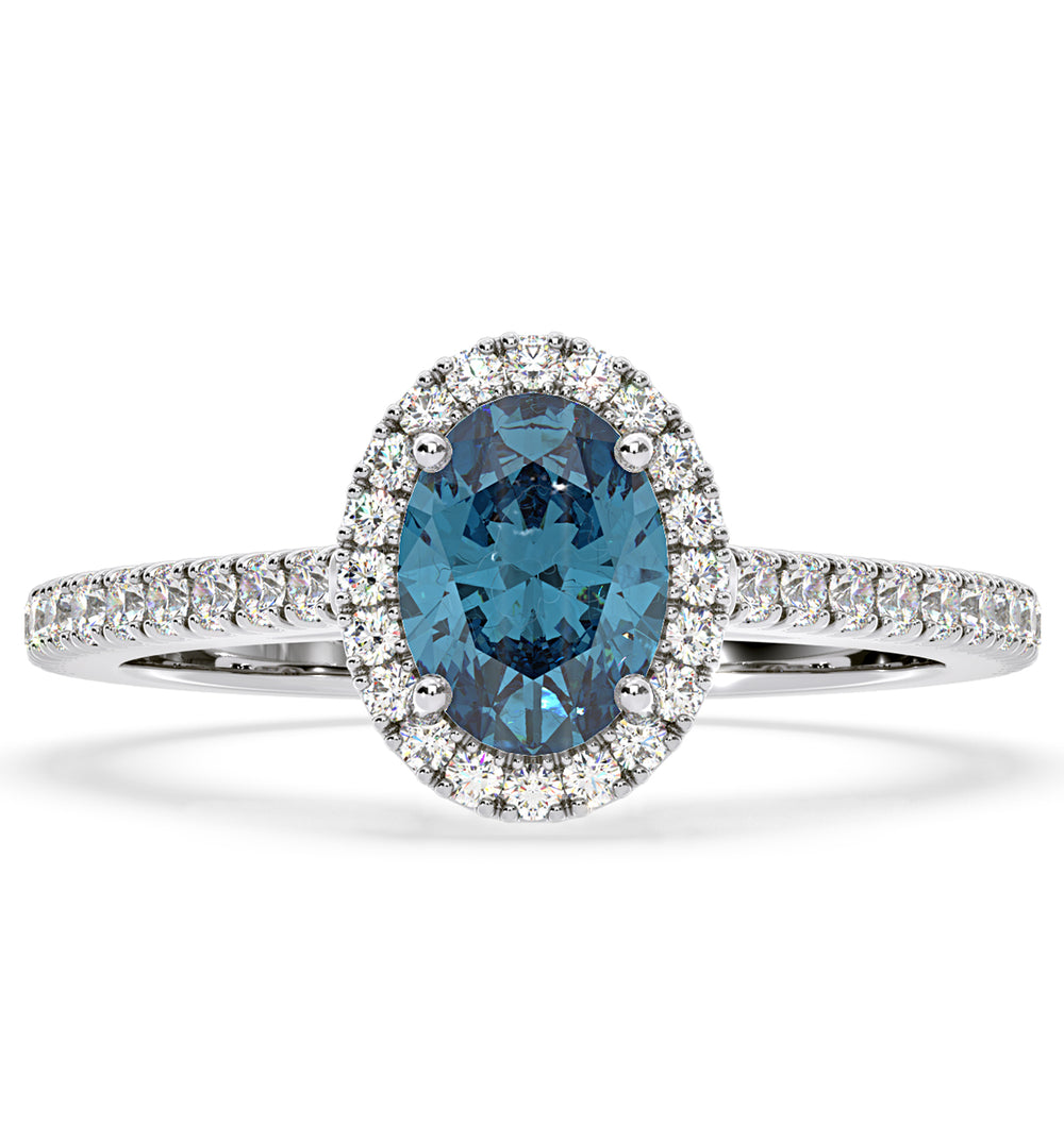 Georgina Blue Lab Diamond Oval Halo 1.60ct Ring in Platinum - Elara Collection