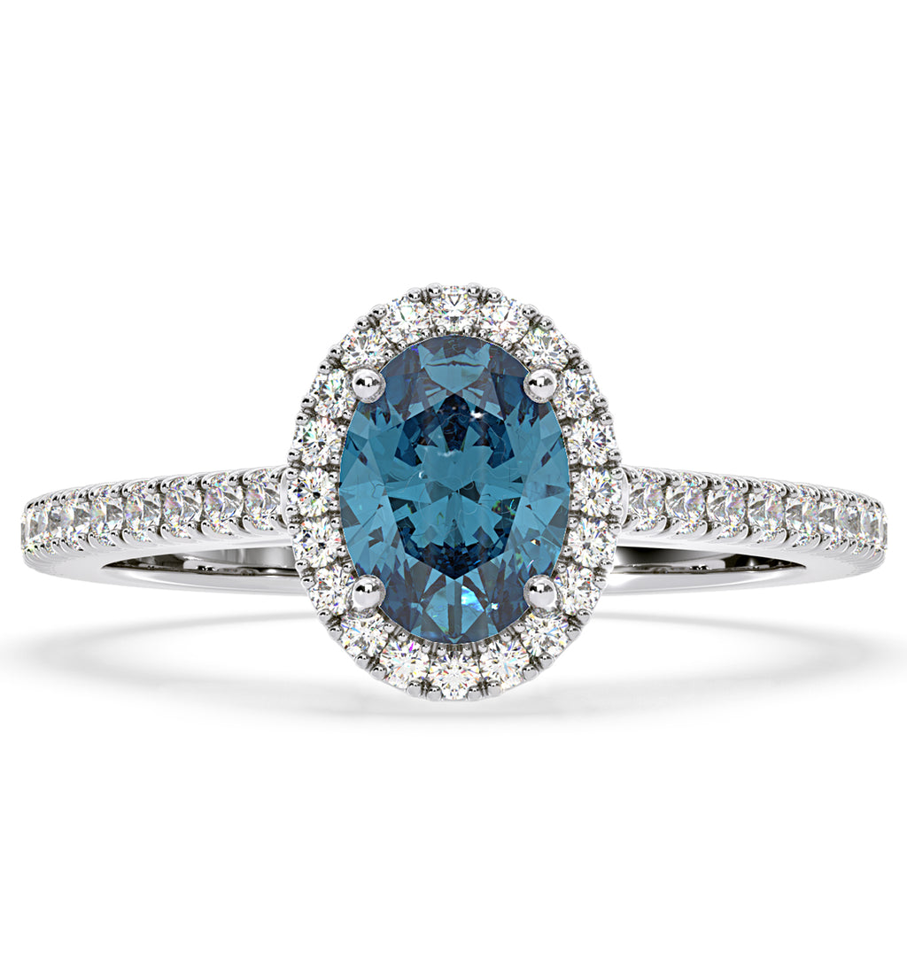 Georgina Blue Lab Diamond Oval Halo 1.60ct Ring in Platinum - Elara Collection
