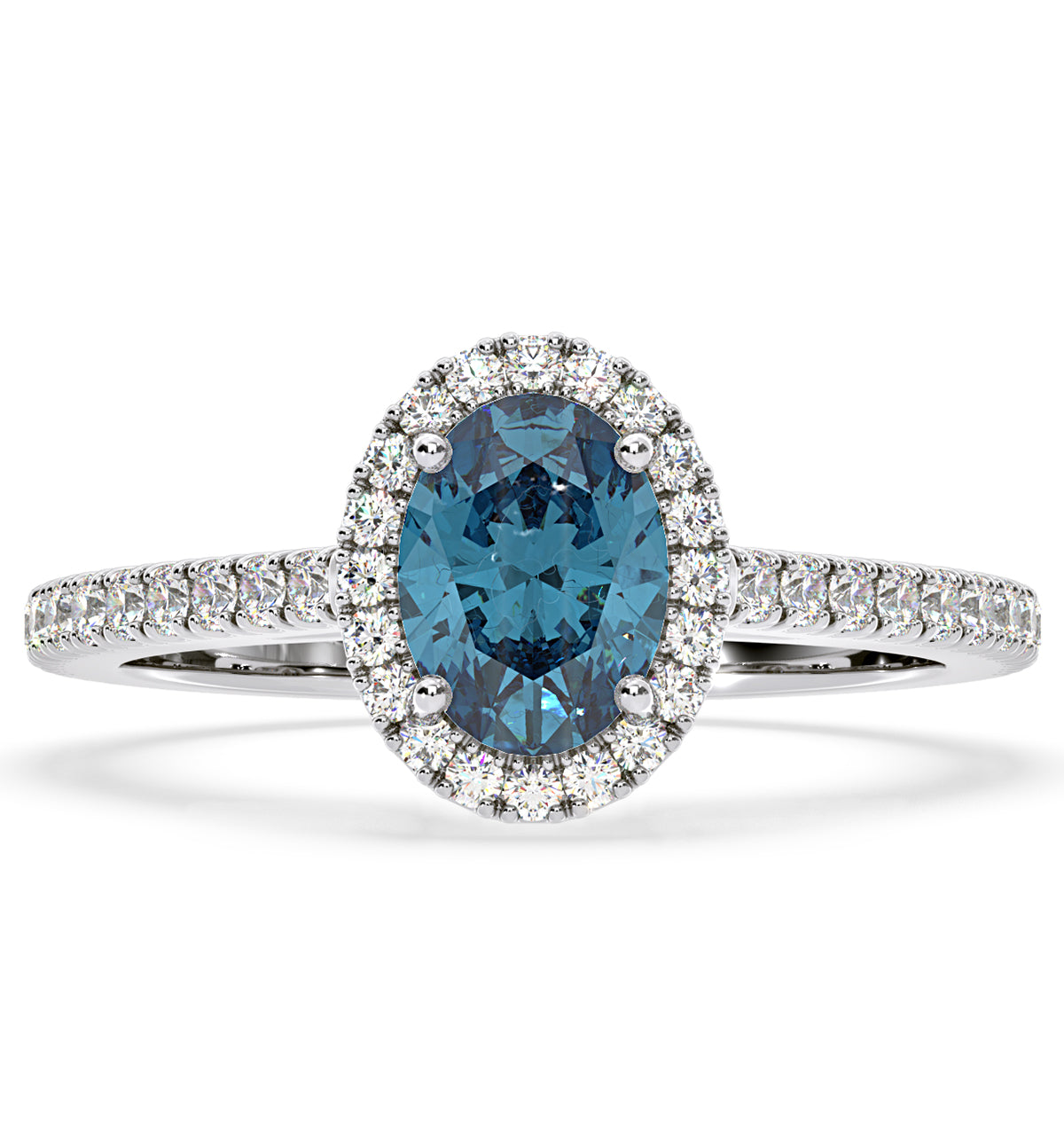 Georgina Blue Lab Diamond Oval Halo 1.60ct Ring in Platinum - Elara Collection