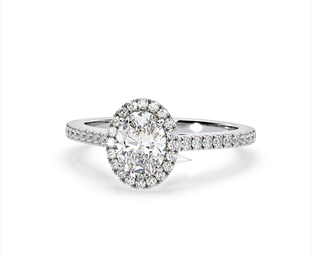 Georgina Lab Oval Diamond Halo Engagement Ring 18K White Gold 2.05ct F/VS1