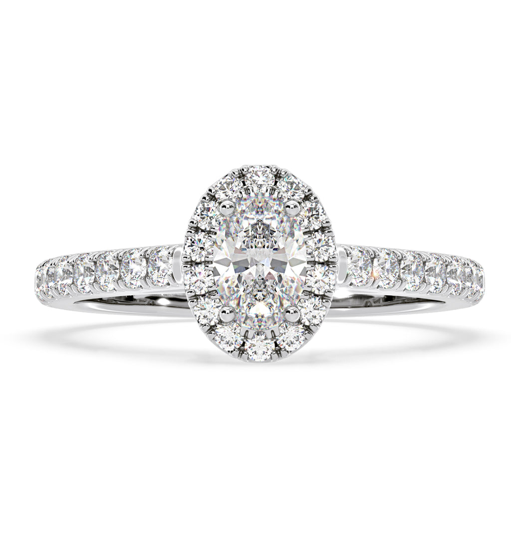 Georgina GIA Oval Diamond Halo Engagement Ring 18KW Gold 1.30ct G/Vs1