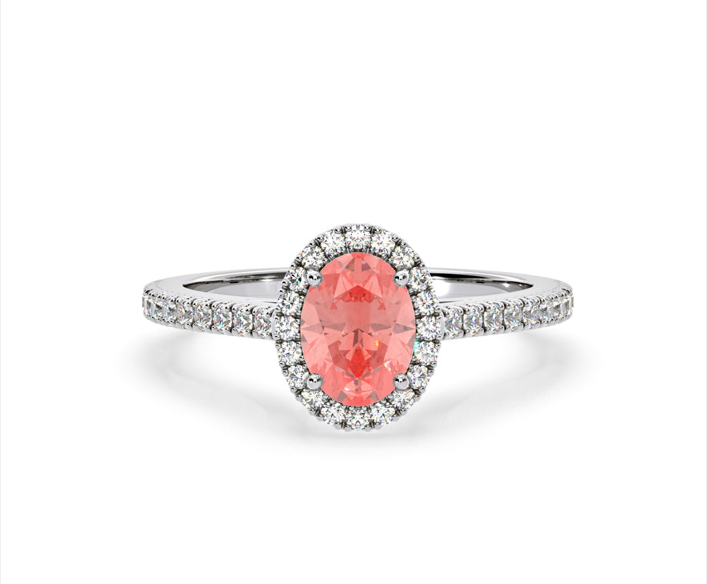 Georgina Pink Lab Diamond Oval Halo 1.60ct Ring in 18K White Gold - Elara Collection