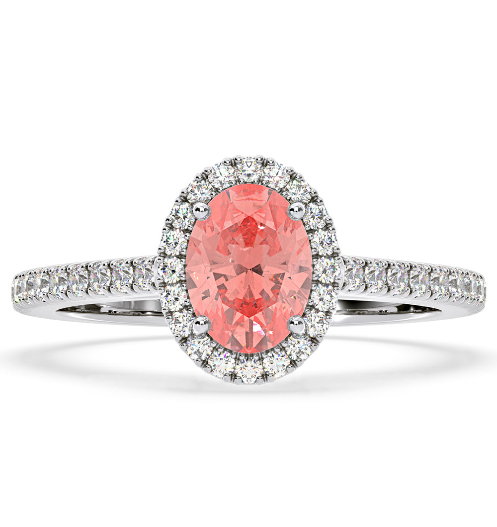 Georgina Pink Lab Diamond Oval Halo 1.60ct Ring in 18K White Gold - Elara Collection
