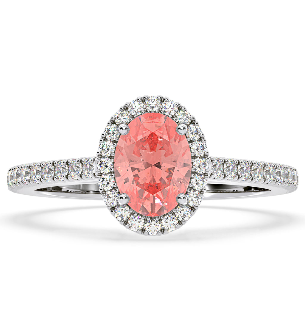 Georgina Pink Lab Diamond Oval Halo 1.60ct Ring in 18K White Gold - Elara Collection