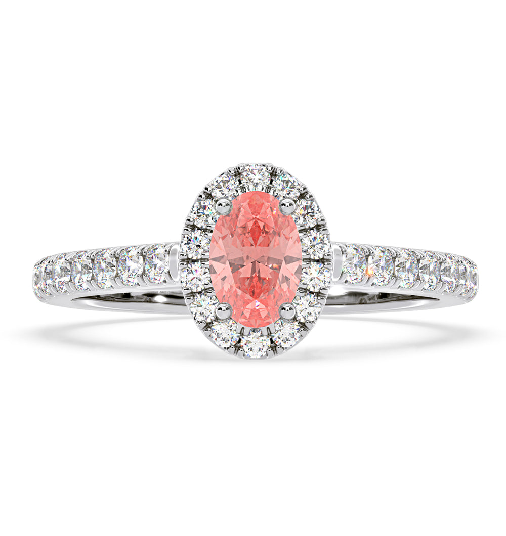 Georgina Pink Lab Diamond Oval Halo 0.90ct Ring in 18K White Gold - Elara Collection