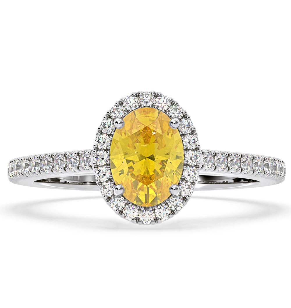 Georgina Yellow Lab Diamond Oval Halo 1.60ct Ring in 18K White Gold - Elara Collection
