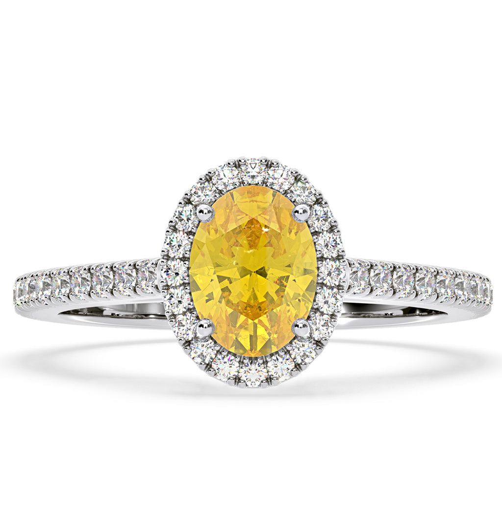 Georgina Yellow Lab Diamond Oval Halo 1.60ct Ring in 18K White Gold - Elara Collection