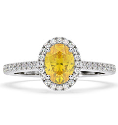 Georgina Yellow Lab Diamond Oval Halo 1.60ct Ring in 18K White Gold - Elara Collection