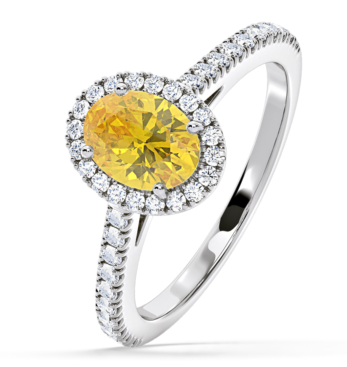 Georgina Yellow Lab Diamond Oval Halo 1.60ct Ring in 18K White Gold - Elara Collection