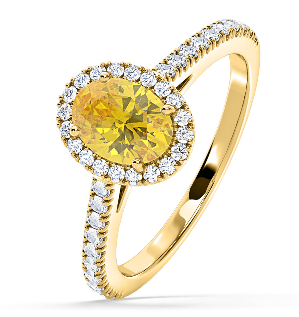 Georgina Yellow Lab Diamond Oval Halo 1.60ct Ring in 18K Yellow Gold - Elara Collection