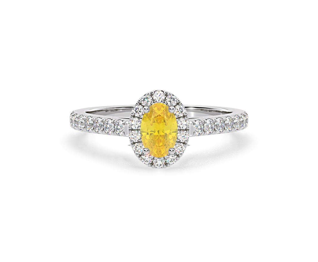 Georgina Yellow Lab Diamond Oval Halo 0.90ct Ring in 18K White Gold - Elara Collection