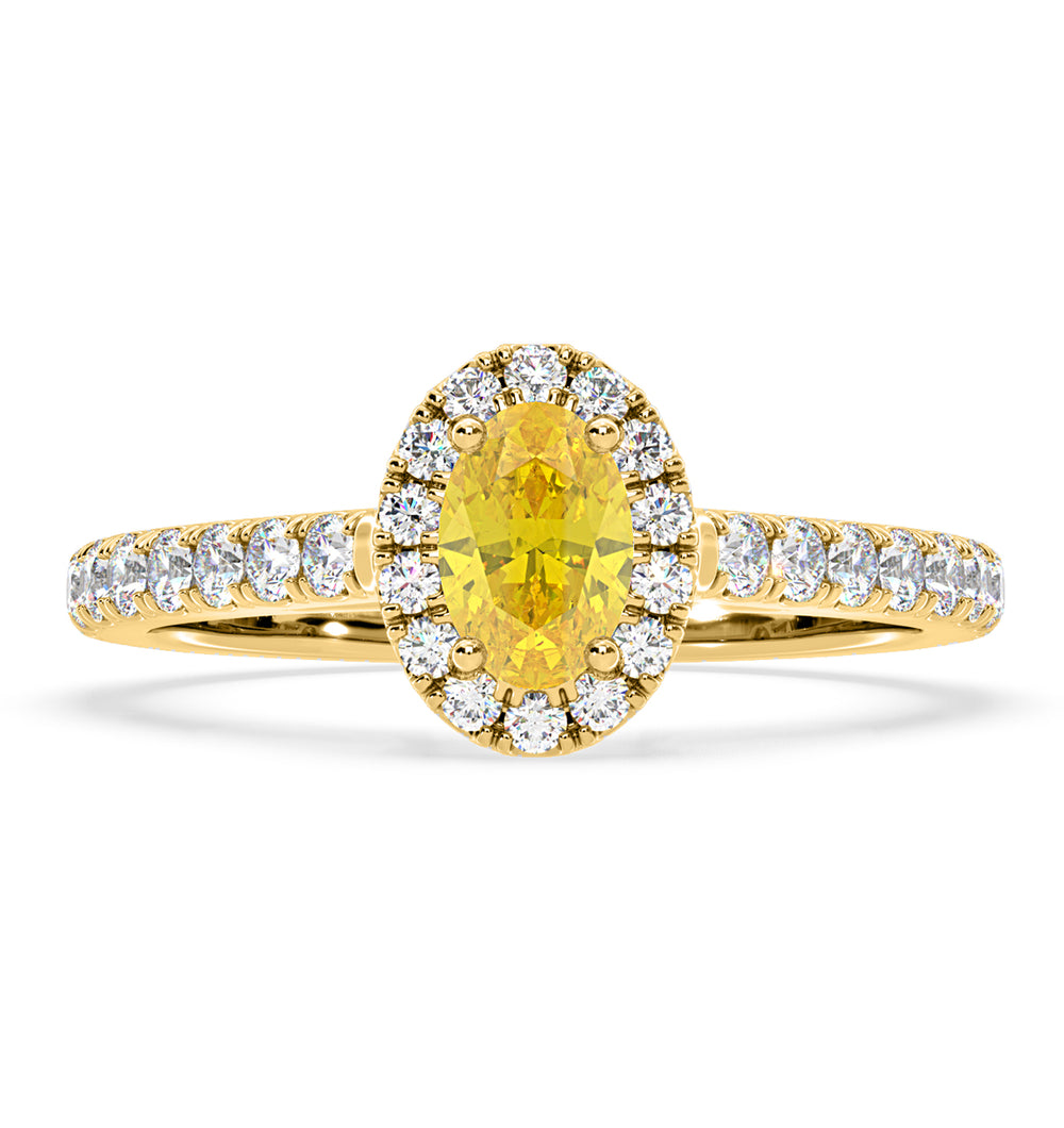 Georgina Yellow Lab Diamond Oval Halo 0.90ct Ring in 18K Yellow Gold - Elara Collection