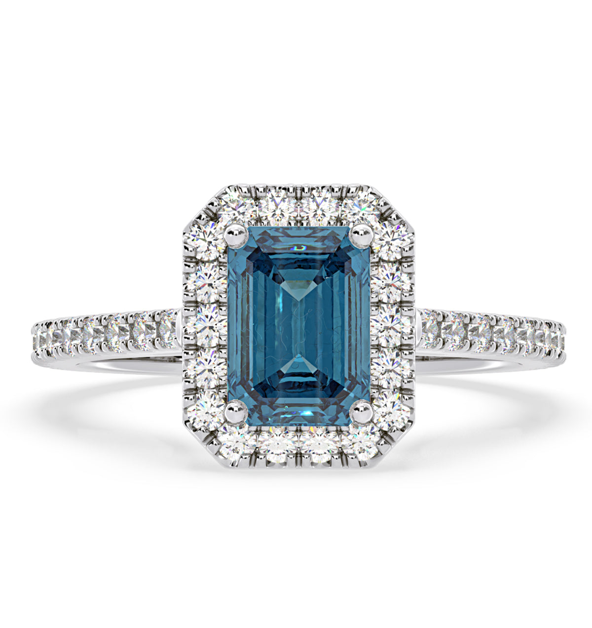 Annabelle Blue Lab Diamond 1.65ct Emerald Cut Halo Ring in 18K White Gold - Elara Collection