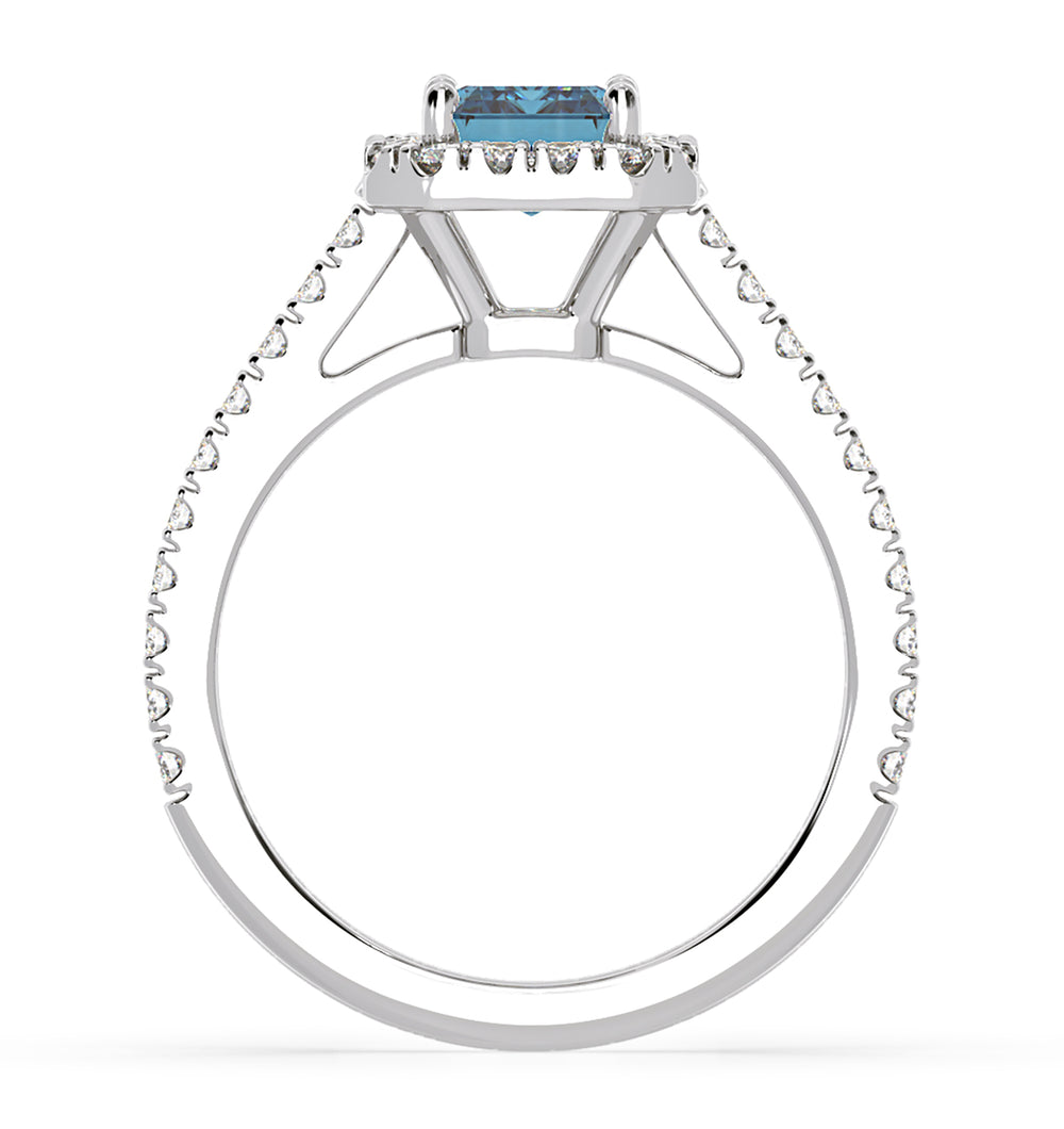 Annabelle Blue Lab Diamond 1.65ct Emerald Cut Halo Ring in 18K White Gold - Elara Collection