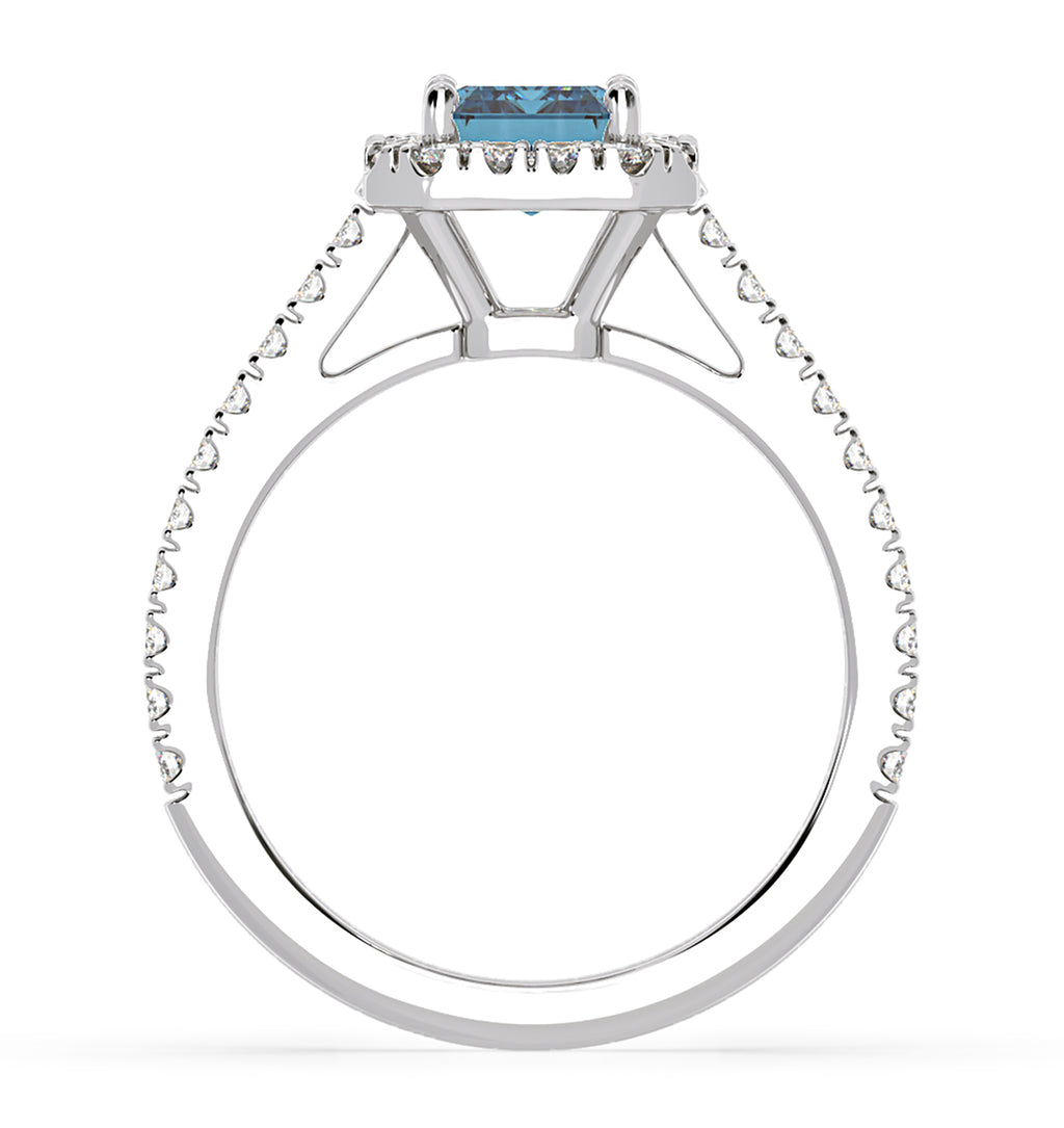 Annabelle Blue Lab Diamond 1.65ct Emerald Cut Halo Ring in 18K White Gold - Elara Collection