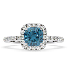 Beatrice Blue Lab Diamond 1.65ct Cushion Halo Ring in 18K White Gold- Elara Collection