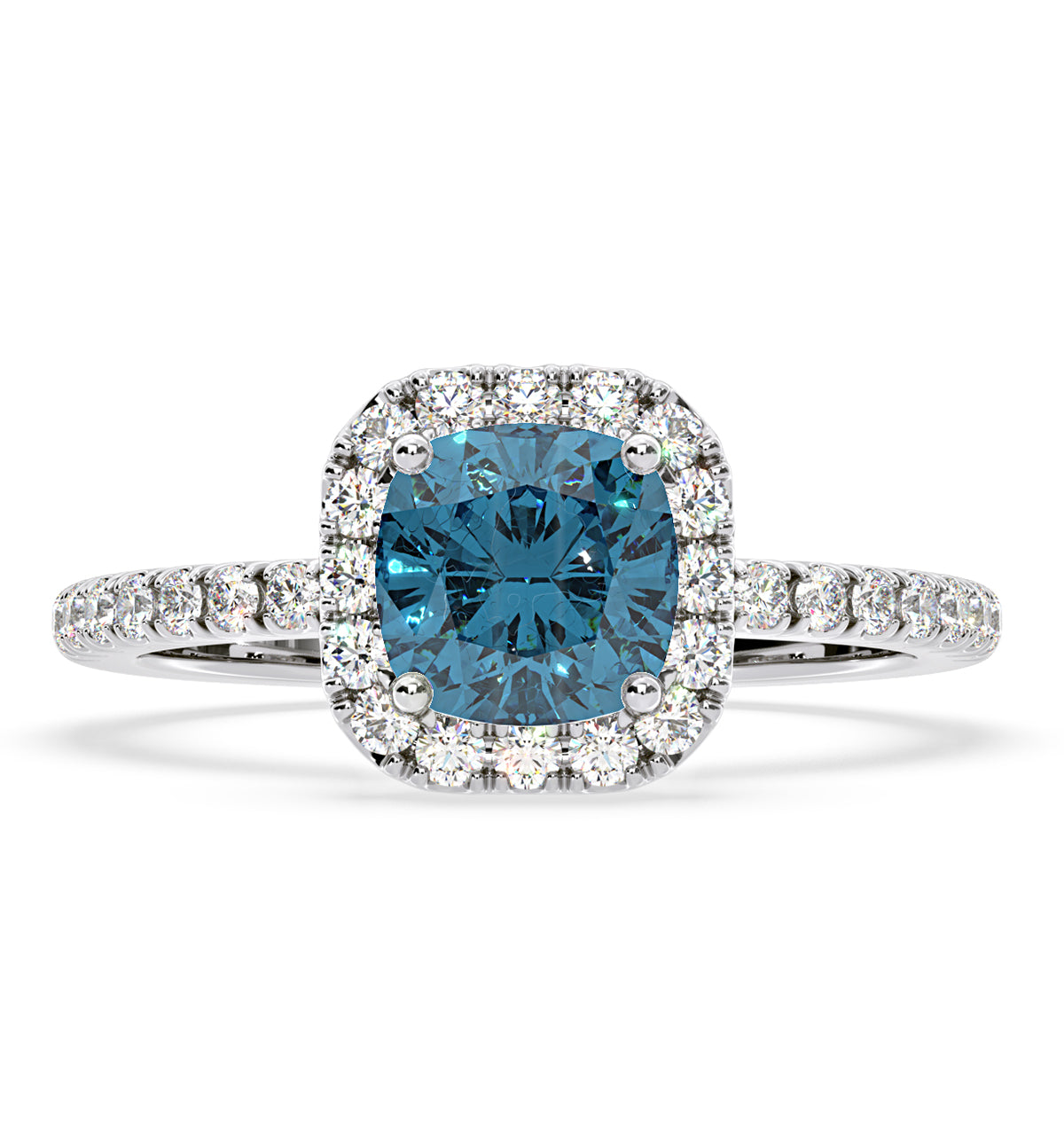 Beatrice Blue Lab Diamond 1.65ct Cushion Halo Ring in 18K White Gold- Elara Collection